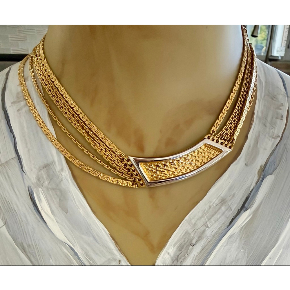 Monet Gold & Silver Tone Multi-Strand Choker Necklace 16” adjustable NWOT